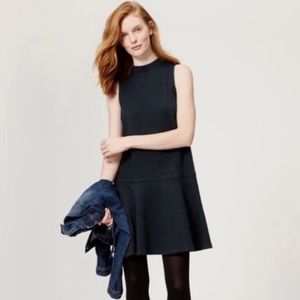 LOFT navy blue drop waist mockneck pinstripe dress